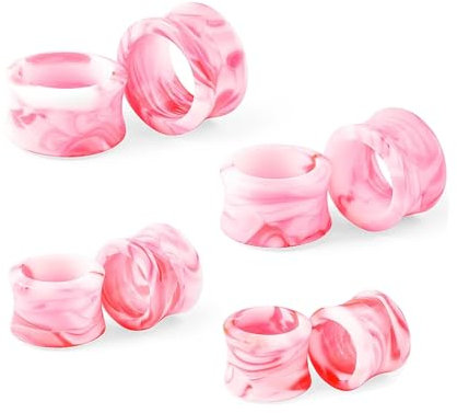 Mesnt Ohr Flesh Tunnel, 8PCS Acryl Batik-Muster Ohr Tunnel Plug Piercing Schmuck, Rosa