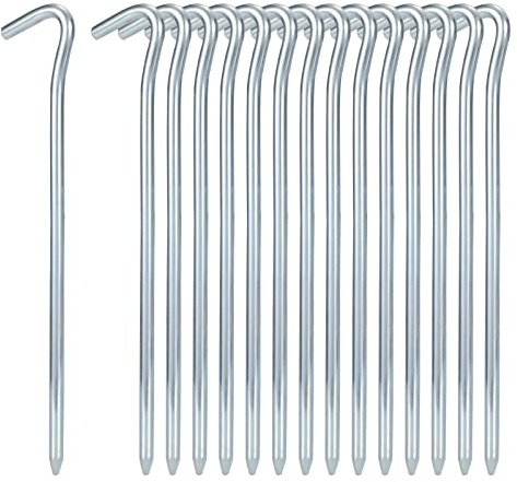 Picchetti per Tende 15 Pezzi, Picchetti Campeggio in Acciaio Zincato Picchetti da Giardino, Pioli per Terreni Normali e Duri Chiodi per Campeggio Escursionismo Spiaggia (18 cm)
