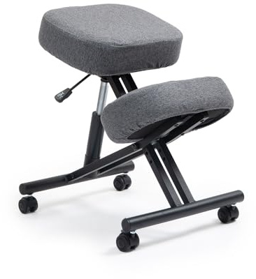 kenoko Hiragi Ergonomischer Kniestuhl Verstellbarer für zu Hause und Büro. Ergonomischer Bürostuhl mit dunkelgrauem Bezug aus Öko-TEX-zertifiziertem Standard 100 Stoff.