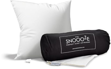 SnooozeGo Mini Travel Pillow – Soft Down Alternative Airplane Pillow for Side Sleepers, Lightweight Bed & Car Pillow with Cotton Case – Camping, Beach, Hotel & Flight Travel Essentials (40x30cm)