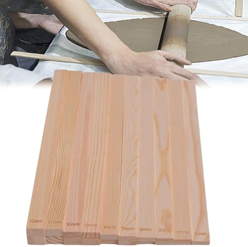 QSLKI 20PCS Pottery Rolling Pin Guides, Pine Wood, 3-12mm Thickness, 34x2cm, Set of 20