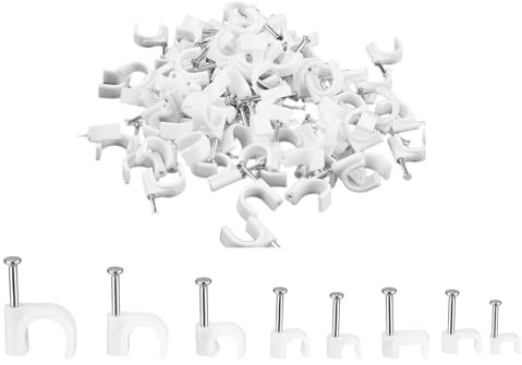 800 Stk Kabelschellen Nagelschellen, Kabelklemmen mit Nagel, Runde/Quadrat Kabelclips Weiß, Kabelhalter Kabelschellen Befestigungen Wand für Netzwerkkabel, 4mm/5mm/6mm/7mm/8mm/10mm/12mm