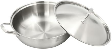 ASerZenith 304 Stainless Steel Wok, Non-Stick Frying Pan with Steaming Rack, Easy Clean, Compatible with Induction, Gas, Electric, Halogen Stoves and Ovens up to 500°F (26cm)
