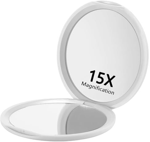 Zernblend Compact Pocket Mirror with 1X/15X Magnification, Ideal for Travel, Magnifying Mirror 15x, Travel Mirror, Cosmetic Mirror (White)