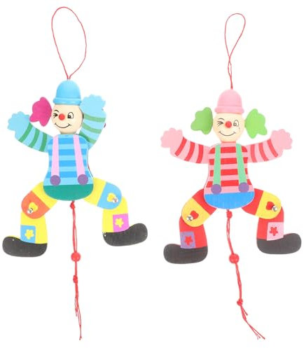 Supvox 2-Teilige Schnur Clownspielzeug Zeigen Cartoon-Clown- lustig Marionette Linie Clown-Marionetten Marionette Clown Puppet Zubehör für Puppenspiele Holz Zufällige Farbe