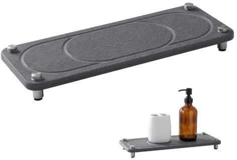 Badezimmer Tablett,Natürliche Kieselalgen-Erde, Schnell Trocknend & Wasserabweisend, Antibakteriell & Hygienisch, Ideal Für Waschbecken, Küche Oder Badezimmer, Dunkelgrau 28x11cm