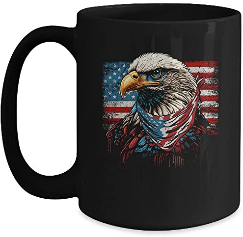 Kaffeebecher Patriotischer Weißkopfseeadler 4. Juli Usa Amerikanische Flagge Kaffeetasse Retro Bürotasse Premium Weihnachtstasse Für Familie Geschenk Freunde 330ML