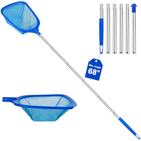 Hot Tub Pool Skimmer Net, Length 31.7'' to 5.7 Ft Pool Net With Aluminum Pole (6-section) for Above Inground Pool, Fine Mesh Pool Net Skimmer for Hot Tubs/Spas/fountain/Pond Pool Nets for Cleaning