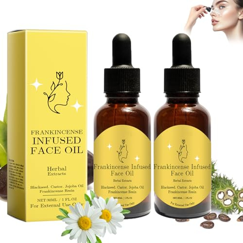2PC Frankincense Resin Oil, Frankincense Resin Infused Organic Black Seed, Castor & Jojoba Oils for Face Anti-Aging Hydrates Skin Serum, Anti-Wrinkles Face Oil Hydrates Skin-30ml