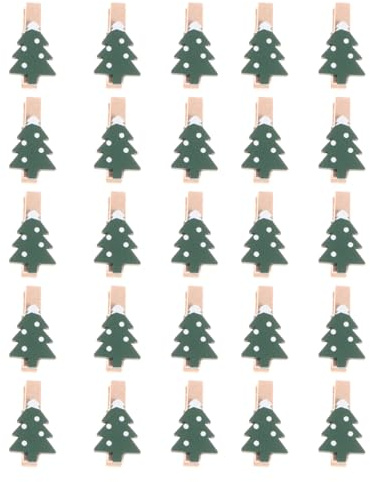 Hemobllo Holzklammern Weihnachten 25 Stück – 3,7 cm Mini-Fotoklammern aus Holz für Fotowände, Adventskalender & DIY-Geschenkdekoration – für Weihnachtsfeiern, Hochzeiten, Kinderbasteln