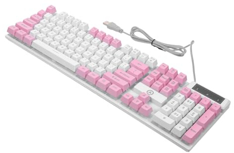 BESPORTBLE Tastiera Da Gioco Cablata 104 Tasti Rgb Retroilluminata Tasti Sospesi Ergonomica Resistente Per Gamer Rosa e Bianco Full Size Usb