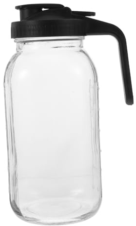 MOTHNUR Jarra de Vidrio con Tapa y Asa Estilo Café Recipiente Medidor para Jugos y Agua Fría Diseño Ergonómico para Refrigerador y Reuniones Familiares