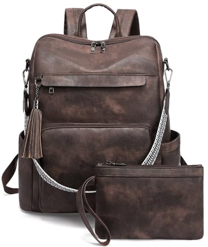 GAEKEAO Backpack Purse for Women Vegan Leather Travel Backpack Fashion Designer Ladies Convertible Shoulder Bag with Wristlet Coffee