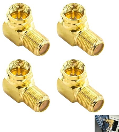 Adattatore F a gomito a 90 gradi, connettore F placcato oro maschio a F femmina, connettore coassiale ad angolo retto per cavo satellitare e antenna, ideale TV a parete, ricevitore satellitare, LNB