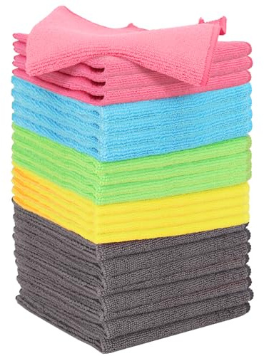 BeiLan Microfiber Cleaning Cloth: 24 Pack Cleaning Towels with 5 Color Assorted - 12x12 All-Purpose Microfiber Clothes for Home/Kitchen/Car/Window/Glass