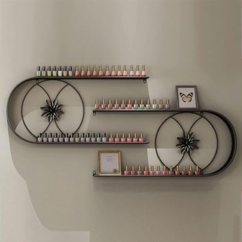 Estante de esmalte de uñas montado en la pared: estante de esmalte de uñas de metal para botellas Aceites esenciales y esmalte de uñas - Solución de almacenamiento que ahorra espacio, negro