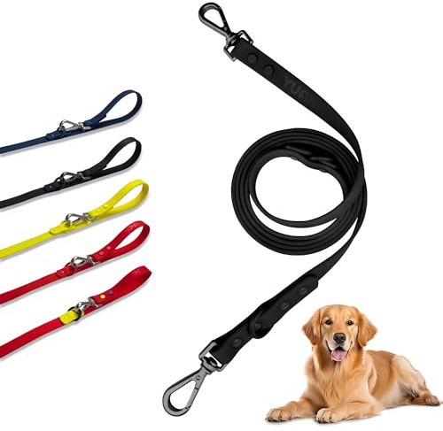 YuanPals wasserdichte Hundeleine, doppelendige, stabile Karabinerhaken, leicht zu reinigen, PVC-beschichtetes Nylonband, 3 Längen oder 2 Welpen (Schwarz, M)