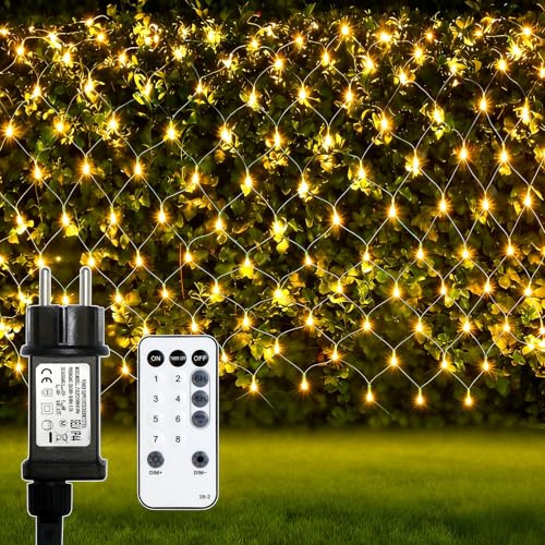 Dixmas LED Lichternetz 3x2m, 200 LED Lichtkette 8 Modi, warmweiß | Lichterkette Netz mit Stecker, mit Timer-Funktion, LED Beleuchtung außen innen