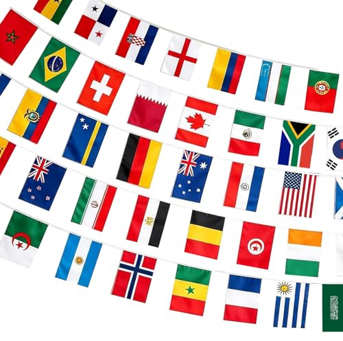 48 Drapeaux du Monde Bannière, Decoration Coupe du Monde 2026, pour rassemblements de clubs, soirées Euro ou Ligue des Champions, soirées Eurovision et plus encore