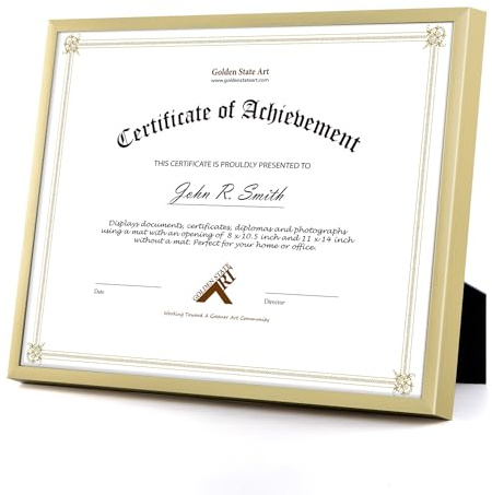Golden State Art 8.5x11 Metal Certificate Frame Gold 1 Pack Real Glass