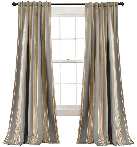 Lush Decor Julia Rideaux à Rayures | Ensemble de Panneaux de fenêtre rayés filtrant la lumière pour Salon, Salle à Manger, Chambre à Coucher (Paire), 213,4 x 132,1 cm, Gris