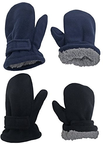 N'Ice Caps Baby Toddler Mittens Kids 2 Pairs Fleece Gloves Winter Warm Sherpa Lined Pack (Black/Navy Pack, 2-3 Years)
