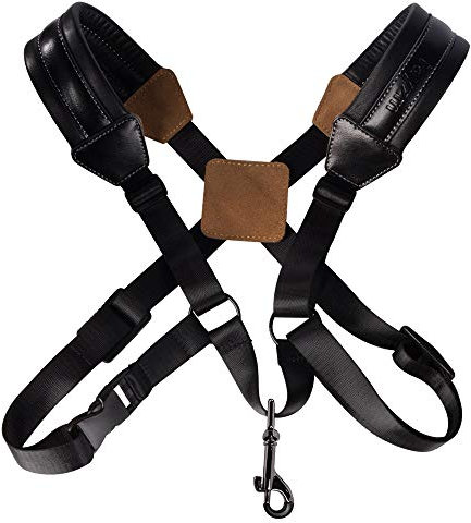 Rayzm Saxophongurt/Saxofongurt,Universal Doppel-Schultergurt aus Leder für Saxofon,Verstellbarer Gepolsterter Trageriemen für Alt,Tenor,Sopran und Bariton Saxophon (Klein)