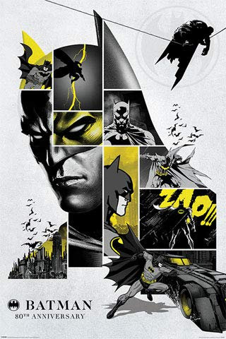 empireposter Batman - 80th Anniversary - Poster Plakat - Größe 61x91,5 cm + 2 St Posterleisten Alu 63 cm