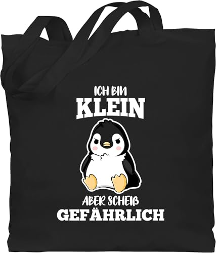 Shirtracer - Baumwolltasche - Sprüche Statement mit Spruch - Ich bin klein aber scheiß gefährlich Pinguin weiß