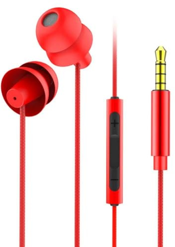 Dpofirs Auricolari in-Ear da 3,5 mm Cablato ad Sonno Drive da Cuffie Filo per telefoni cellulari, MP3, Tablet, Computer, Controllo a Linea del Microfono a Un Pulsante(Rosso)