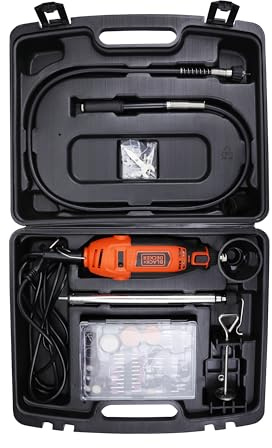 BLACK+DECKER RT18KA-IN - Herramienta giratoria eléctrica con cable de 180 W con caja de accesorios de 114 piezas, 0-38000 RPM, ideal para moler, pulir, grabar y tallar