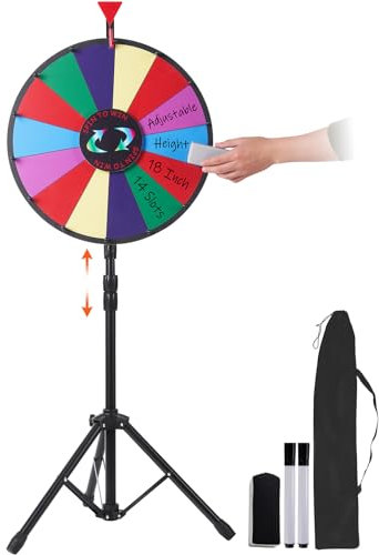 VEVOR 46 cm Glücksrad Spielzeug Farbe Rad Spiele für Lotteriespiele Wortspiele,18 Zoll Glücksrad zum Drehen Acrylplatte mit PVC-Schaum,54 x 54 x 11 cm Preisrad Lucky Wheel mit Stativ