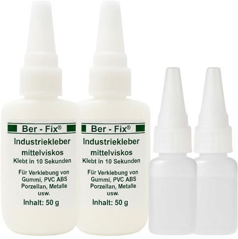 Ber-Fix® Industriekleber mittelflüssig – Vorratspack 2x50g Werkstattpack | CA-Kleber für präzise Reparaturen; 10-25 Sekunden; Inhalt: 2x50g