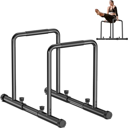YOLEO Verstellbare Calisthenics Calisthenien-Parallelstangen für Zuhause, Dip Bar Fitness, Push-Up-Bars, Höhe und Breite verstellbar, Stahl, Schwarz ...