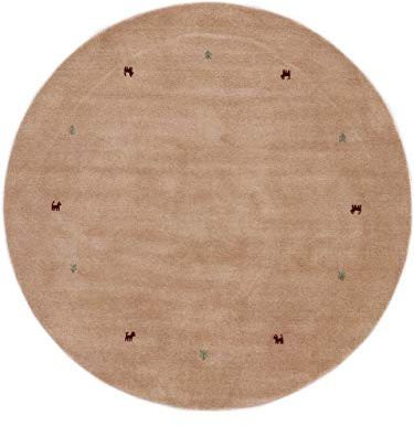 carpetfine Wollteppich Gabbeh Uni Rund Beige Ø 80 | Moderner Teppich für Wohn- und Schlafzimmer