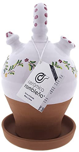 CERÁMICA RAMBLEÑA | Brocca di Argilla Tradizionale, Piatto Incluso | Giara in Ceramica - Modello D08 | 100% Fatto e Decorato a Mano in Spagna 18x18x31 cm | 3.5 Litri | Eco