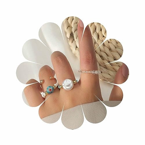 Inateannal 4pcs Böhmischen Stapeln Ringe Handgemachte Perle Glasperlen Ringe Einstellbar Stapelbar Daumen Offen Ringe Für Frauen Und Mädchen Gesetzt