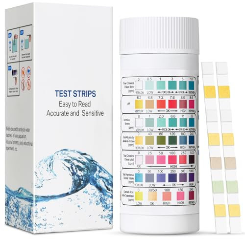 Flintronic 100PCS Tiras de Prueba de Agua 7 en 1, Tiras PH Piscinas para PH Probar Dureza Total,Alcalinidad Total y Ácido Cianúrico Alcalinidad Total, para Piscina, SPA