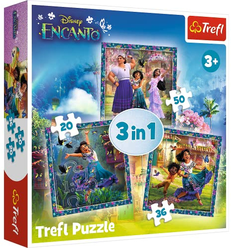 Trefl - Encanto, Helden des magischen Encanto - 3-in-1 Puzzles, von 20 bis 50 Elementen - Puzzles mit den Helden des Disney-Märchens Unser magischer Encanto, für Kinder ab 3 Jahren