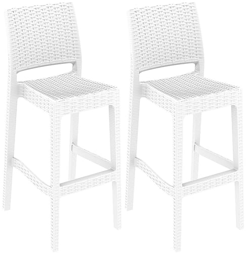 CLP 2er Set Barhocker Jamaica Mit Fußstütze I Outdoor-Tresenhocker In Rattan-Optik I Stapelbare Barstühle, Farbe:weiß