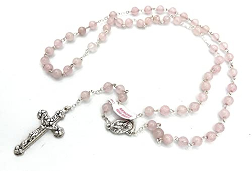 Generico Rosario con grani in vera pietra quarzo rosa mm. 6