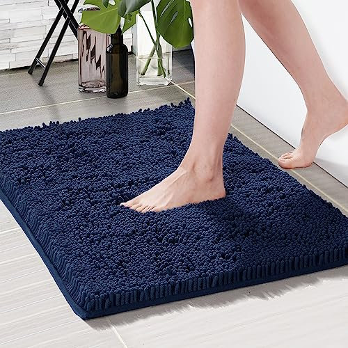 Deconovo Badematte rutschfest Badezimmerteppich Wasserabsorbierende Chenille Badematten Absorbierende Badteppiche Flauschige Duschvorleger Bathroom Mat, 70x120 cm, Dunkelblau, 1 Stück