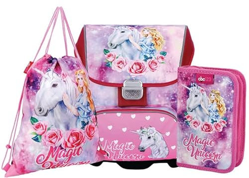 EINHORN SCHULRANZEN SET MÄDCHEN 1 KLASSE | SET 3 TEILIG FÜR GRUNDSCHULE | SUPER LEICHT | ERGONOMISCH und ANATOMISCH | FEDERMÄPPCHEN SPORTBEUTEL