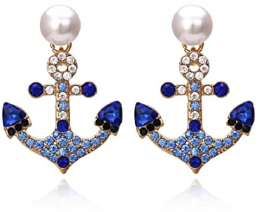 Ohrringe mit blauem Anker für Frauen, niedliche Ohrringe mit Anker für Mädchen, Ohrringe mit nautischem Anker hypoallergen, hängende Ohrringe mit Anker Symbol Seemann, NO, Nein, Nein
