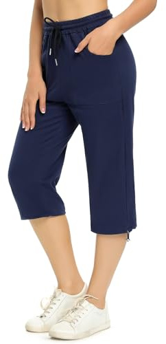 Totatuit Damen Caprihose 3/4 Jogginghose Taschen | Baumwoll-Sweathose, bequemer Freizeitstil, geeignet für Sommer Yoga Fitness Alltag und Reisen