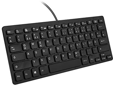 MCSaite Wired QWERTZ - Tastiera tedesca nera, resistente agli schizzi, mini tastiera senza blocco numerico, design ergonomico compatto per PC desktop Windows, laptop