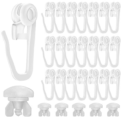 Hochwertige Gardinenröllchen für Schienen,100 Stück Gardinenhaken 8mm Standardmaß Gardinengleiter für 4-6mm Innenlauf Breite,Gardinengleiter für schienen- inkl. 6 Feststeller