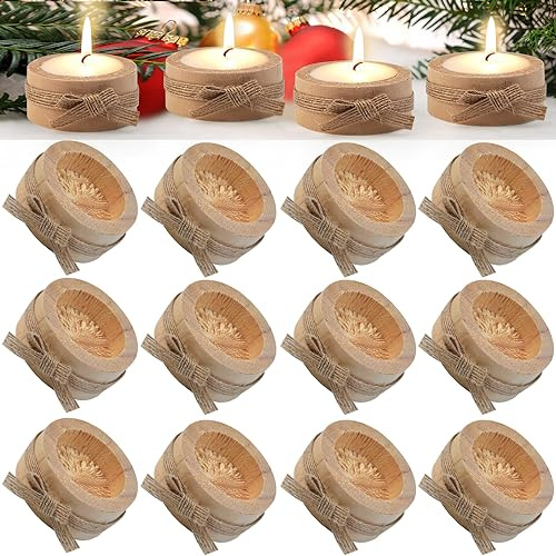 EMAGEREN 12 PCS Portavelas de Madera Tronco Soporte para Velas Candelabros de Corteza para Bodas, Decoraciones de Mesa, Día de San Valentín