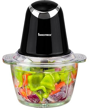 Innoteck Electric Mini Chopper with 1L Glass Bowl 500W Food Chopper with Stainless Steel Blades Two Speed Control Mini Food Processor for Fruits, Vegetables, Meat, Baby Food & Kitchen Use