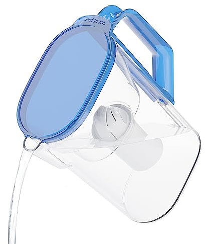 Wessper Carafe filtrante avec cartouche filtrante de 2,7 l, passe à travers la porte du réfrigérateur, sans BPA, carafe à eau avec filtre, compatible avec les filtres Brita Classic, bleu